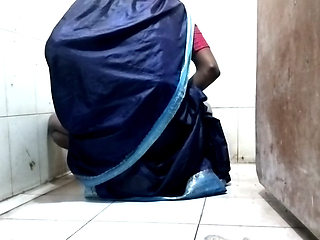 Blue saree me romance + anal solo sex in bathroom