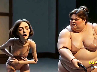 Fat Mistress Whips Bound Skinny Slave - Body Contrast Humiliation