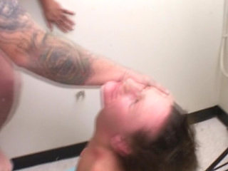 Mature Brunette's Wild Bathroom Blowjob by the Toilet