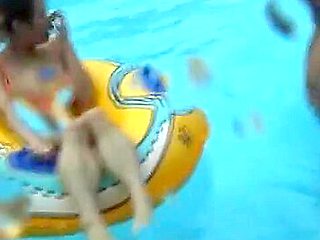 Hot girls Mai Sakurai and Rara Motofuji in bikini playing at the pool