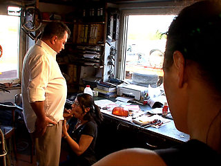 Great fuck at the office with customer and cum shot on tits