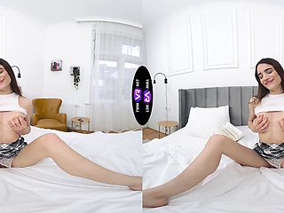 A hot solo girl plays with her pussy in a 180-degree view