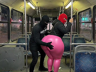 Big Ass Girl in Black Pants Gets Pressed in the Bus and Ends in Black Thong