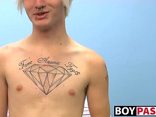 Tattooed smooth teen Austin moans during hot masturbation