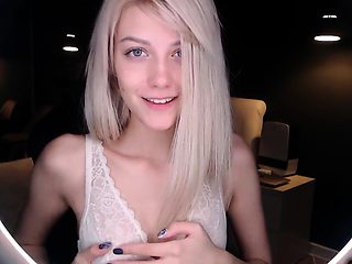 Blonde teen babe drinking wine and stripping chat on webcam