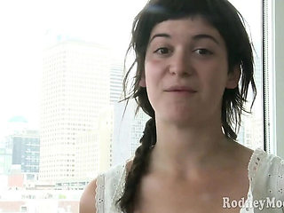 Shaggy young amateur chick gets nervous while undressing her bushy body hair