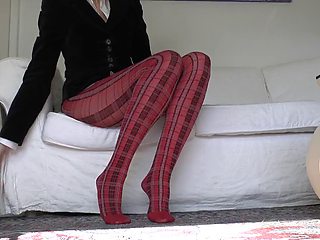 Red Tartan Tights and Extreme Heels Legs Show