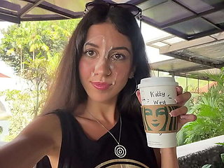 Hot Brunette Katty West Gives Public Blowjob in Starbucks Toilet - Crazy Cumwalk & Swallows Load