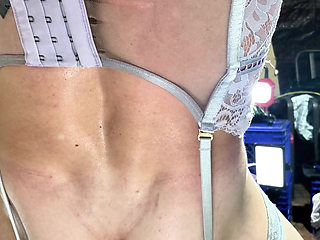 TS Shemale Beautiful Ass in Lingerie Stockings Riding Anal Double Huge Dildo