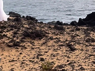 My Big Thai Tits Tremble in the Salty Wind, Hard Nipples Exposed at the Naked Beach
