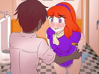 Red-haired Daphne takes off her panties in the toilet in front of an unknown guy without complexes ! Scooby-Doo. Hentai Cartoon