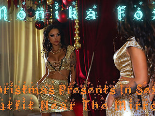 Monika Fox Christmas Presents in Sexy Outfit Near the Mirror