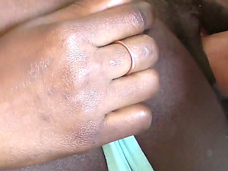 Ebony in Blue Panties Taking White Cock and Hot Cream