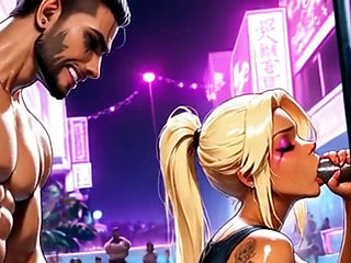 Young Blonde Slut Likes Double Penetration with Big-dicked Dark-haired Guys.