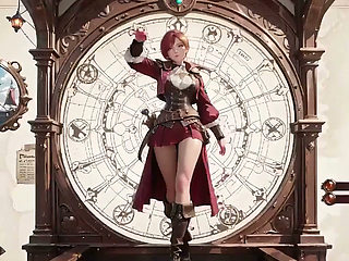 Redhead Pirate Captain! Playing with Her Cutlass in a Vintage Ship Cabin.