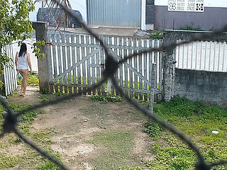 Wife walking on the street without pants