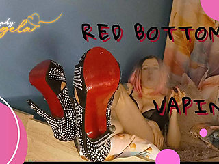 Lady Angela Vaping Seductively in Her Bedroom While Prompting Red Bottom High Heels to Camera