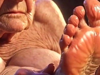 Beautiful Big Wrinkled Feet Oiled up - Oil Dripping From Toes Sensual Massage