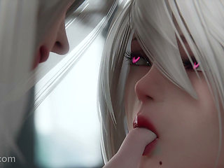 A2 and 2B Nier Automata 4K Threesome - White-Haired Androids Get Fucked Hard