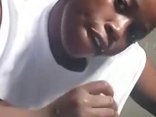 Ebony uses huge cucumber for squirting orgasm