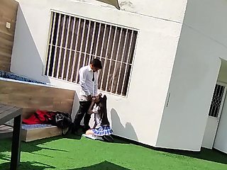 Young School Boys Have Sex On The School Terrace And Are Caught On A Security