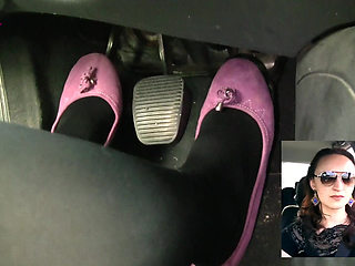Driving in Black Thick Nylons and Pink Ballet Flats