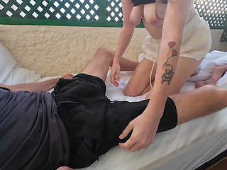 Teasing His Big Cock on Our Hotel Balcony