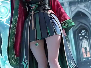 Ice Throne! Silver-haired Mage in Red-green Gown Kneeling, Blue-haired Partner Teasing in Snowy Realm!