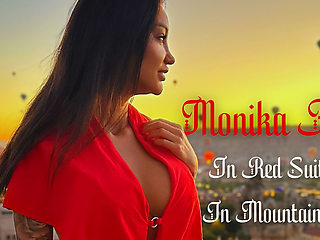 Gorgeous Monika Fox In Red Suit In Mountains