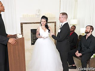 Groom watches his BBW bride banged by others on the wedding day