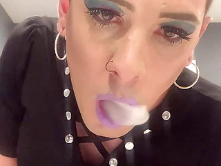 Green haired smoking femboy with makeup