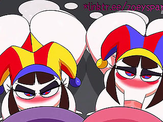 Two mischievous clowns are having fun after the show