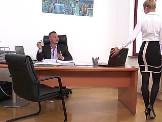 Fucking in the office ends with cum in mouth for secretary Cherry Kiss