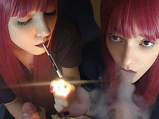 Adorable Alt Girl blowing cigarette smoke on dick POV