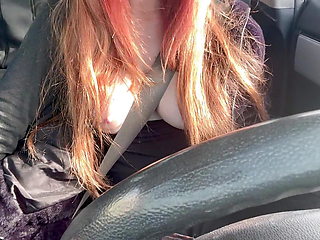 Car Ride with Hot Horny Stepmom Artemisia Love flashing and showing her juicy boobs while driving in California