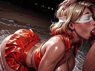Fast Action - Blindfolded Beach Blonde - Deepthroat, Tongue and Facial Until the Sun Goes Down