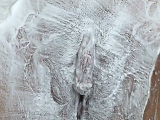 Close-up of Shaving the Vagina with a Trimmer and a Razor