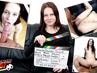 GERMAN SCOUT - Small Redhead Teen Peach Delina Pick Up for First Casting Fuck