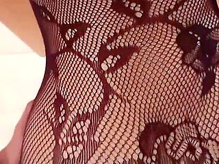 Sexy exhibitionist girl next door in black fishnet body stocking wants cream but gets fucked and oral creampie instead sloppy blowjob POV Indian