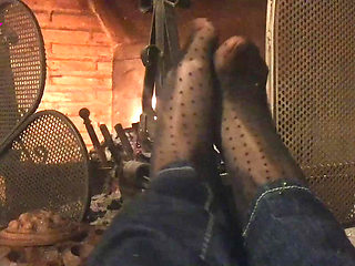 Warming up My Hosed Feet at the Fireplace