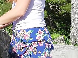 Windy Upskirt and No Panties in Public
