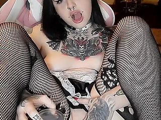 Hot Tattooed Goth Maid Fucks Dildo Hard