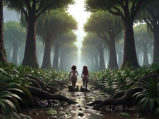 Two Stunning Women Lose Their Clothes in a Dark Swamp Searching for Their Friend and End up Naked in the Mud (ai Generated)