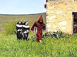 Two nuns love to fuck in threesome outdoor