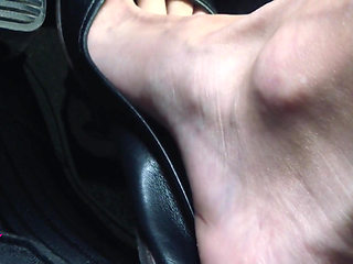 Revving and Driving in Black Leather Flats on Barefeet