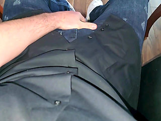 German voice in boss chair.. blue Calvin Klein boxer.. cock rock hard.. precum flowing