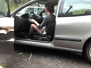 Revving My Car in Sexy Red Ballet Flats