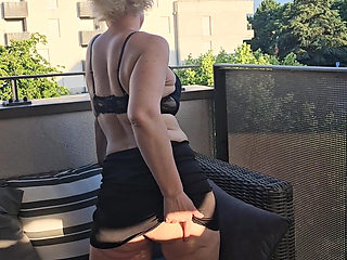 Quick Little Show-off on the Terrace-all That's Missing Is Your Big Cock.