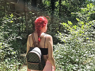Malou-Nu Giving a Wild Blowjob in the Forest With Her Big Natural Tits