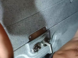 Risky Fucking in a Bus Bathroom. Huge Cum Shot